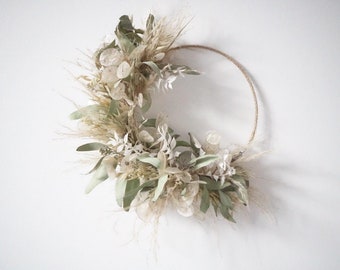 Olivia Flower Wreath, Natural Flower Wreath with Gold Hoop , Dried flower wreath, Wall Decoration, Dried Neutral Flowers, Neutral Wreath