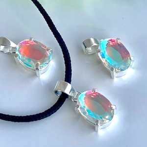 Angel Aura Quartz Pendant, 925 Sterling Silver Pendant, Oval Shape Angel Aura Quartz, Handmade Pendant, Designer Pendant, Daily Wear