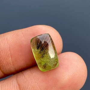 Peridot Rutile Gemstone Cushion Cabochon, aaa peridot. UNIQUE PERIDOT RUTILE Rare Quality. Natural Peridot Gemstone, 5.85cts size 8x13mm