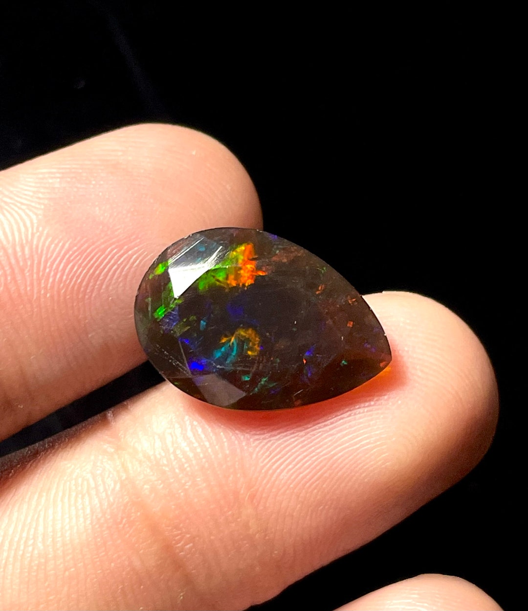 Black Opal Faceted. Pear Welo Fire Opal Natural Black Opal Faceted 100