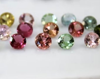 Tourmaline Faceted Round 5mm,October Birthstone, Rainbow Color Faceted Natural Tourmaline Faceted Multicolor Stones, For Jewelry Making