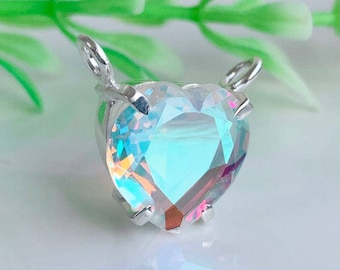 Wisiorek z kwarcu Angel Aura, wisiorek ze srebra próby 925, kwarc Angel Aura w kształcie serca, ręcznie robiony wisiorek, designerski wisiorek, do noszenia na co dzień