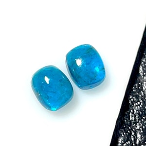 Apatite Cabochon Cushion Pairs. 5x6.50mm • Pack of 2Pcs AAA Quality • Dark Blue Apatite • Natural Neon Blue Apatite pair Cabs 2.30cts,