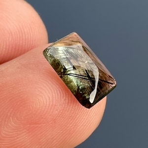Peridot Rutile Gemstone Cushion Cabochon, aaa peridot. UNIQUE PERIDOT RUTILE Rare Quality. Natural Peridot Gemstone, 2.90cts. 7x10mm,