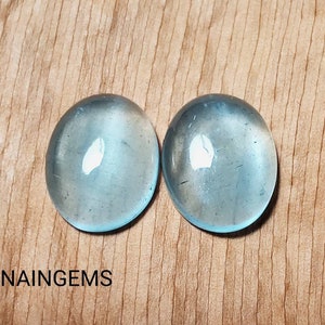 Aquamarin Cabochon Oval Form Paar (Santa Maria) Glatt Oval Cabochon Edelstein | 8×10mm Höhe 3mm | Edelstein Cabochon Packung 2 Stück 4 cts