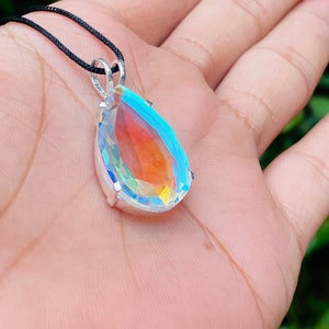 Pingente de quartzo Angel Aura, pingente de prata esterlina 925, quartzo Angel Aura em formato de pera, pingente feito à mão, pingente de designer, uso diário