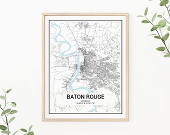 Baton Rouge City Map Print Poster Louisiana Personalized Printable Map Gift Ideas Digital Set of Any Custom Locations Minimalist