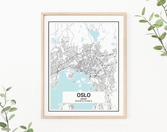 Oslo Norway City Map Print Europe Poster Personalized Printable Map Gift Ideas Digital Set of Any Custom Locations Minimalist