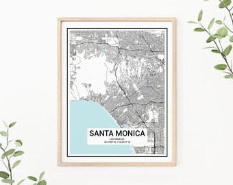 Santa Monica Los Angeles City Map Print Europe Poster Personalized Printable Map Gift Ideas Digital Set of Any Custom Locations Minimalist