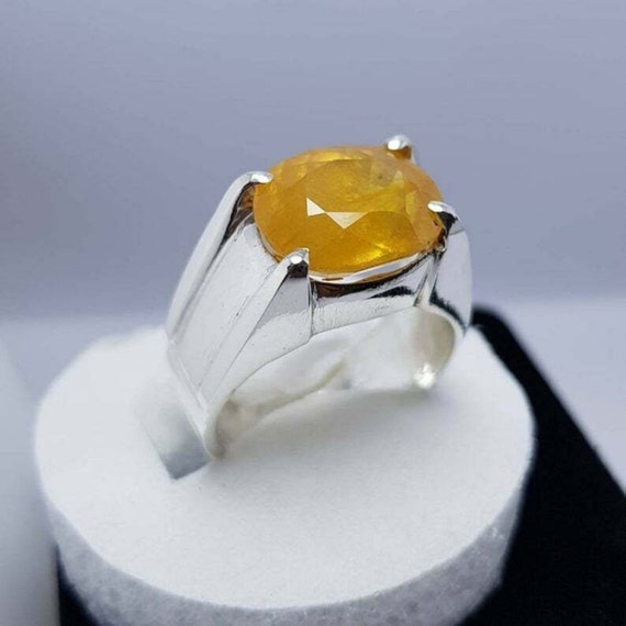 Natural Yellow Sapphire Ring 925 Sterling Silver Handmade Mens Ring Pukhraj  Ring | eBay