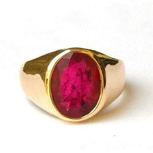 Ruby/Maanik Men's Ring 925 Sterling Silver 9.00 Carat Oval Cut Gold palleted Ring Statement Ring July Birthstone Gift