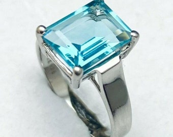 Natural  Emerald Cut Aquamarine Ring 925 Sterling Silver Aquamarine Engagement Ring Promise Ring March Birthstone Anniversary Gift For Her