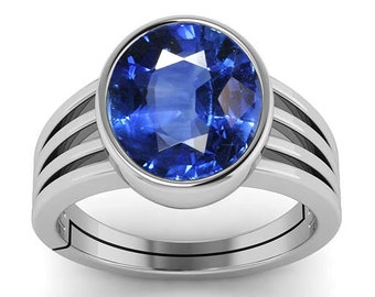 Saphir bleu, saphir bleu foncé certifié naturel/Neelam de 4,00 à 11,00 cts, bague astrologique en argent sterling massif 925, cadeau pour amoureux