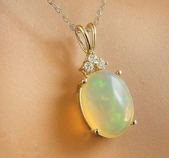 14K Yellow Gold Australian Opal Necklace and Earrings Set