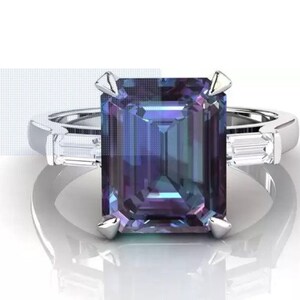 Natural Alexandrite 925 Sterling Silver Ring Emerald Cut Alexandrite Colour Changing Stone  Alexandrite Wedding Ring Proposal Ring Love Gift