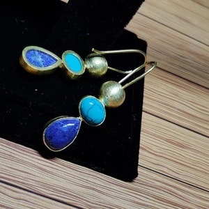 Handmade Lapis Lazuli Stone 18K Solid Gold Earrings For Women,Handmade Earring,Light Weight Earring,Flower Earrings, Drop Dangle Earring