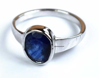 Natural Certified 4.00-11.00Ct Blue Sapphire/Neelam 92.5 Sterling Silver Rashi Ratan Astrological Purpose Ring For Men & WomenPromise Gift