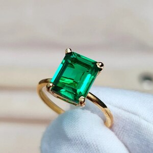 Certified Natural Emerald Ring, 925 Sterling Silver Gold Filed Ring, Emerald Gemstone Ring, Wedding Ring, Promise Ring, Gift For Her