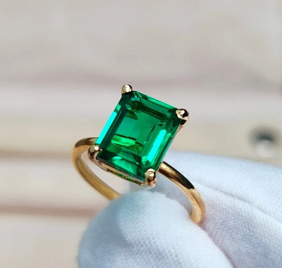 Certified Natural Emerald Ring 925 Sterling Silver Gold Filed
