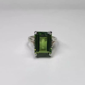 Natural Certified Peridot Ring 925 Sterling Silver Beautiful Emerald Cut Green Peridot Gemstone August Birthstone Ring Peridot Jewelry