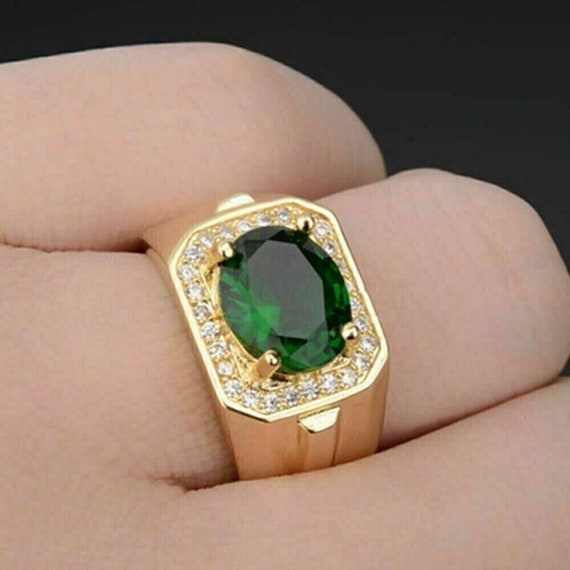 Shubh collection 14.25 Ratti Panna Stone Original Certified Panna Stone  Emerald Ring Gold Plated Adjustable Woman