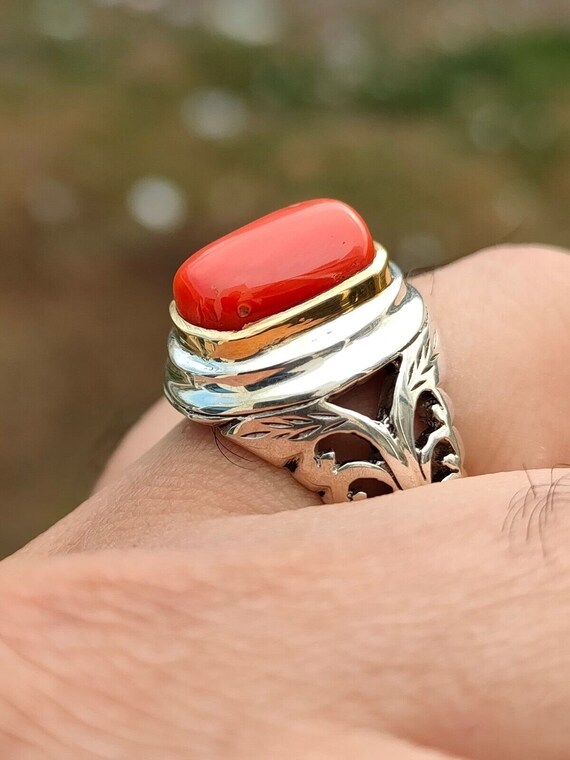 Natural Certified Red Coral Munga Moonga Sterling Silver 925