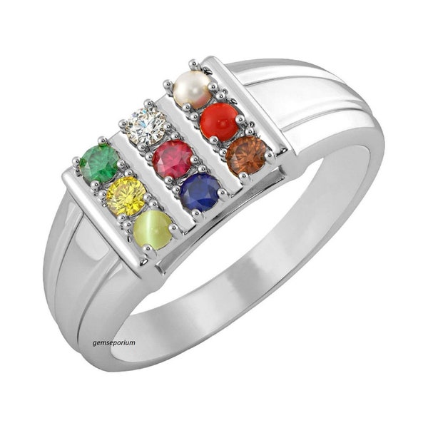 Natural Certified Navaratna Ring 925 sterling Silver  Navaratna Stone Ring astrological purposes ring, Multi-Color Ring, Gift For Her