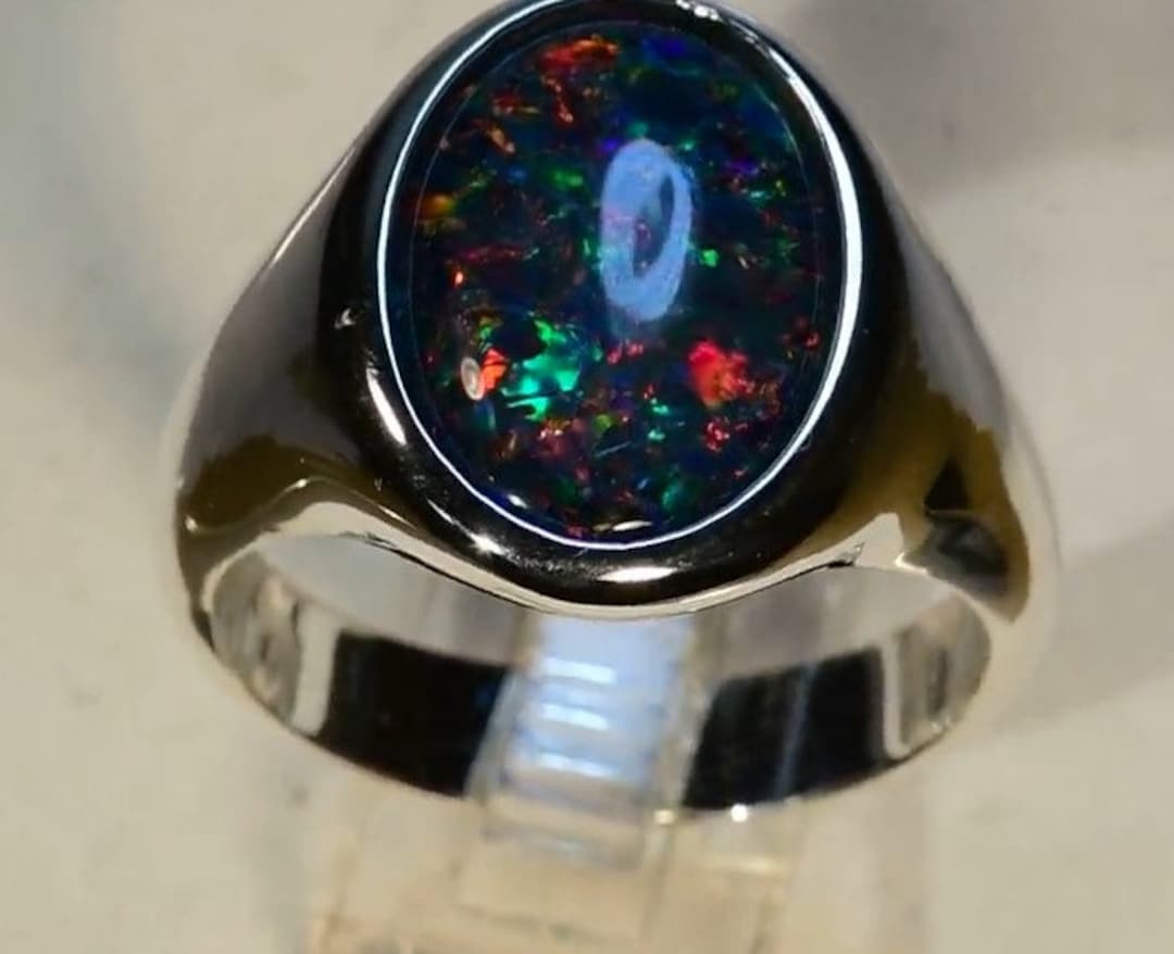 6.50 Carat Natural Australian Black Fire Opal Gemstone Handmade 925