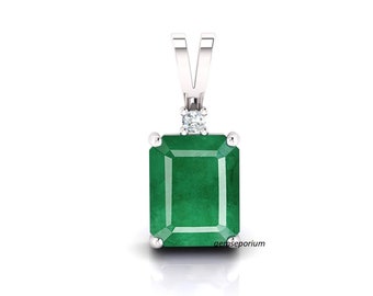 Emerald Necklace, Emerald Pendant 5.90 Carat Sterling Silver, Emerald Cut Emerald Necklace, Natural Emerald Jewellery May Birthstone