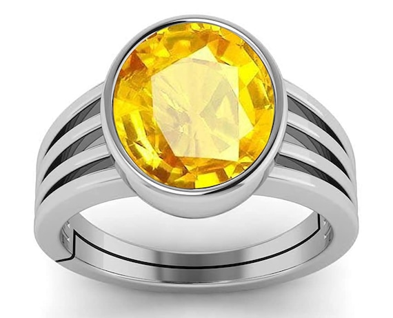 Original Yellow Sapphire Multi Stone Ring Natural Pukhraj Stone Ring 925  Silver | eBay