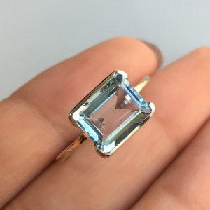 natural aquamarine ring 4.20ct emerald cut aquamarine ring sterling silver ring engagement ring ,promise ring ,wedding ring Christmas Gift