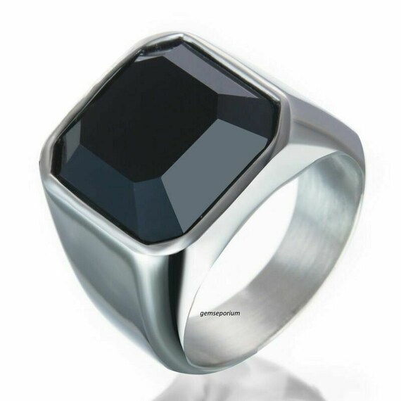 Unique Black Sapphire Mens Ring 925 Sterling Silver Ring Natural