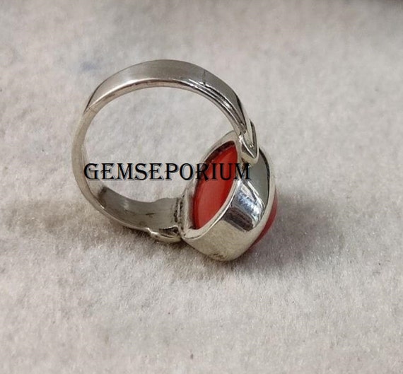 8.50 Carat Certified Natural Solid 925 Sterling Silver Italian Red Coral Moonga  munga Oval Cat Gemstone Solitaire Handmade Men's Ring - Etsy