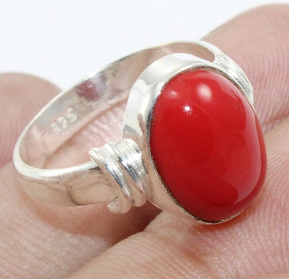 Red coral ring in best sale silver