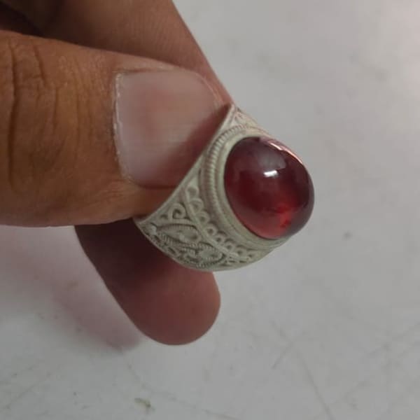 Natural Certified Yemeni Blood Red Aqeeq 925 Sterling Silver Statement Ring Fashionable Men's Ring Men's Gemstone Ring Handmade Ring
