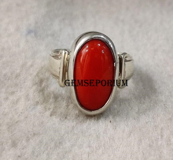 Natural Coral munga Ring 925 Sterling Silver Ring Woman and Men s