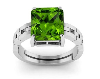 Certified AA+ Quality Natural Green Peridot Gemstone Silver Plated Adjustable Ring for Men and Women's August Birthstone Ring Statement Ring