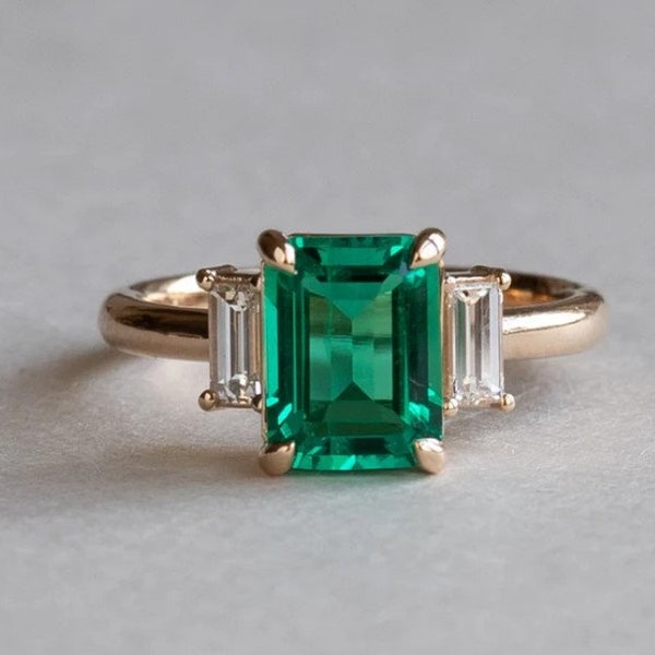 Certified Natural Emerald Ring 925 Sterling Silver Gold Filed Ring Emerald Gemstone Ring Wedding & Engagement Ring Woman May Birthstone Gift