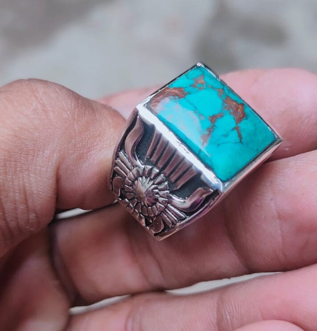 Turquoise Men's Ring 925 Sterling Silver Ring Statement Ring Men's Boho ...