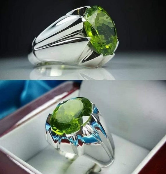 Men's Oval Peridot and Diamond Accent Ring in 10K Gold | Zales