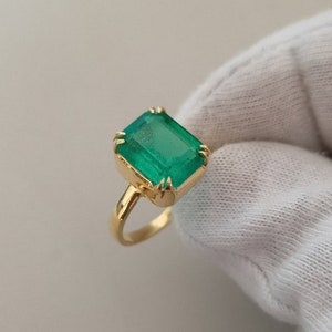 Certified Natural Emerald Ring 925 Sterling Silver Gold Filed Ring Emerald Gemstone Ring Wedding Ring Promise Ring May Birthstone Gift