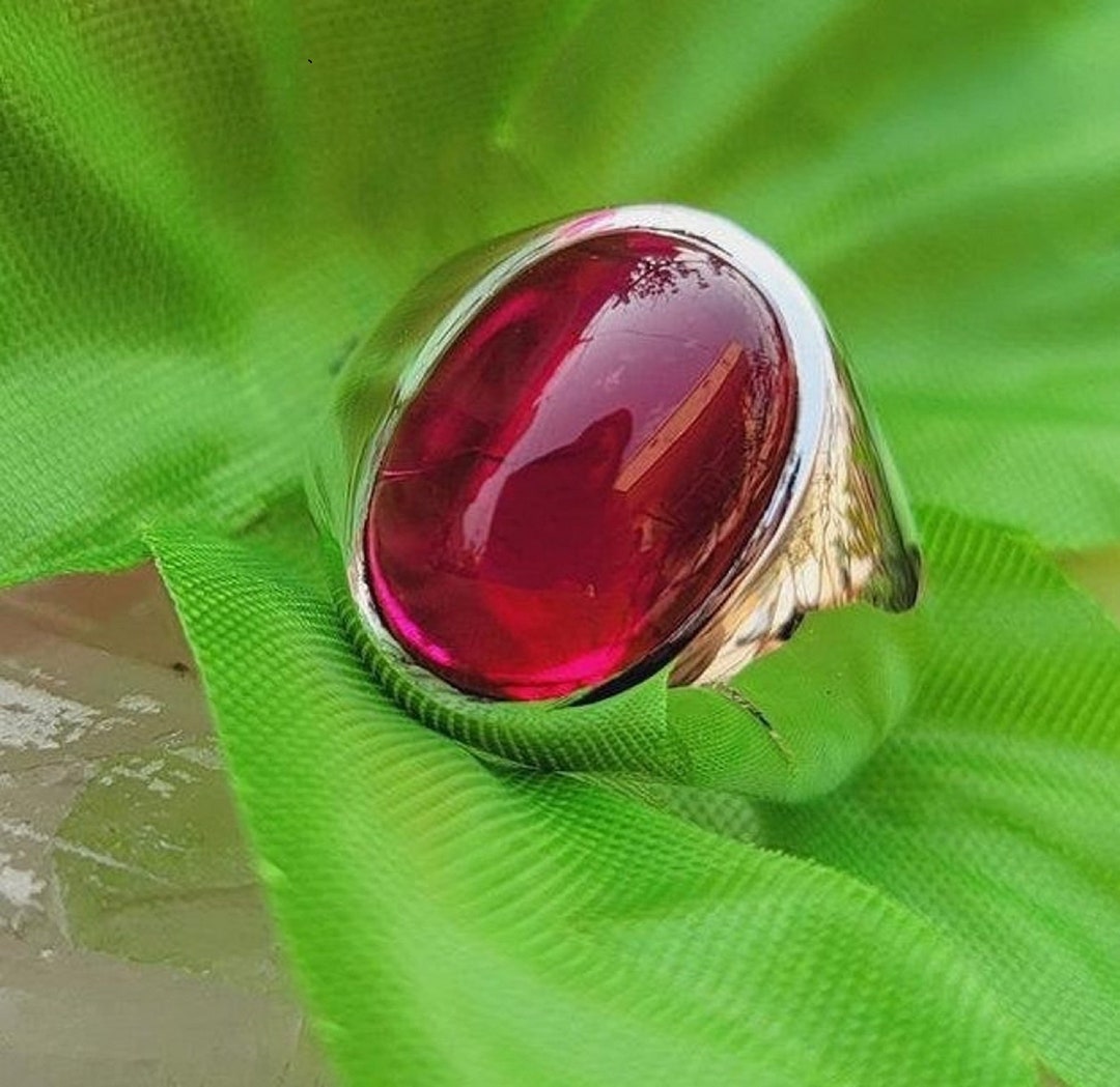 Certified Red Ruby Ring Cabochon Natural 7.60ct Oval Ruby Gemstone