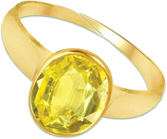 YELLOW SAPPHIRE RING Pukhraj Gemstone Gold Plated Ring Yellow Sapphire/ Pukhraj Panchdhatu Ring (10.25 Carat) For