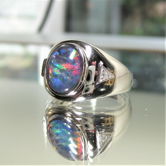 Natural White Opal Gemstone Ring 925 Sterling Silver October