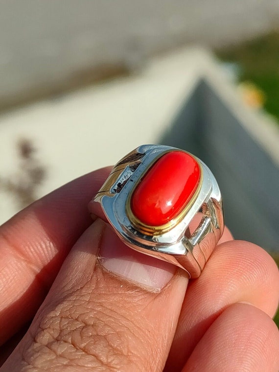 Aaaquality Natural Antique Red Coral Ring 6.50 Carat 925 Sterling