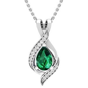 925 Sterling Silver Emerald Pendant Necklace Green Emerald Teardrop Necklace Custom Emerald Pendant Pear Shape Emerald Pendant Gift For Her