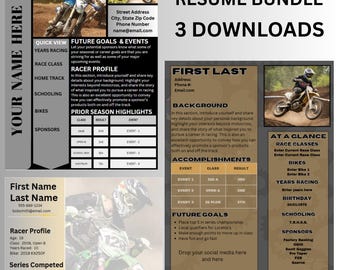 Motocross Resume Template Bundle: Sponsorship Resume (Canva Editable PDF)
