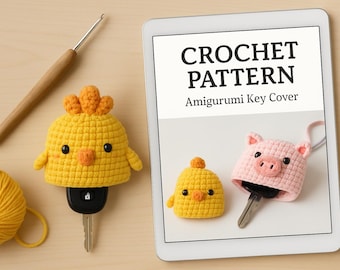Crochet Animal Key Cover Pattern | Amigurumi Keychain (PDF)
