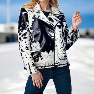Kundenspezifische Rindsleder-Lederjacke für Damen | Hair On Hide Cowgirl personalisierte Biker Lederjacken perfektes Geschenk für sie | Rindsleder Damen Mantel