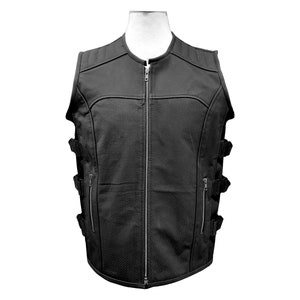 Handmade Cow leather Biker Vest For Men&#39;s | Custom Genuine Leather Black Motorcycle Vest for Gents Perfect Gift for Him , Gift For Dad